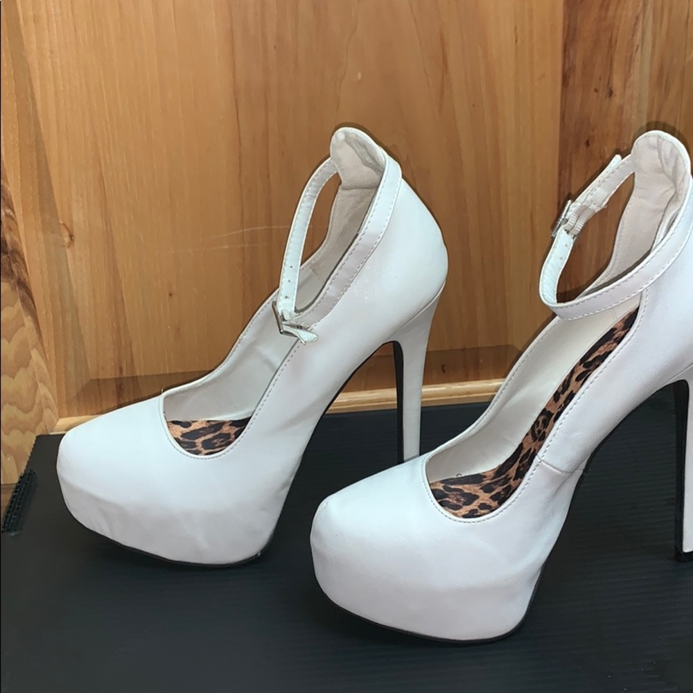 White platform heels. With ankle strap